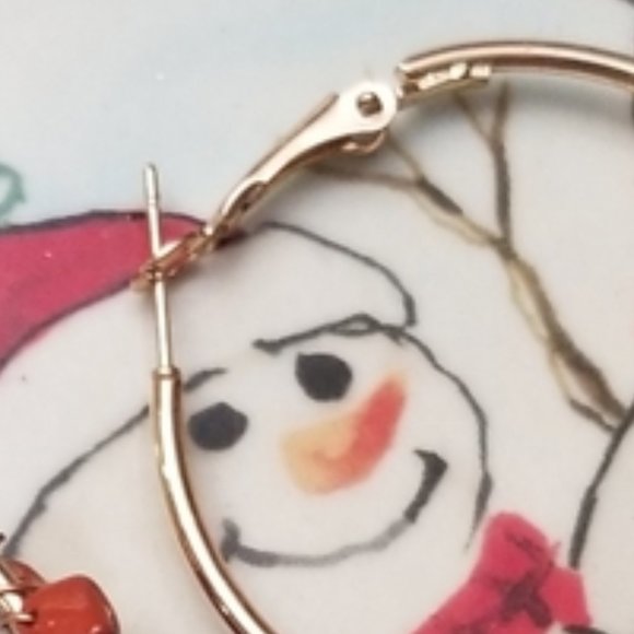 Natural Stone Hoop Earrings with Hypoallergenic metal.🍁 - Picture 4 of 8